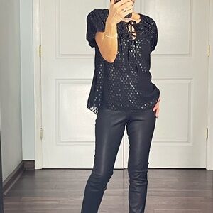 Madison Marcus Womens Metallic Tie Front Blouse Black Size XS